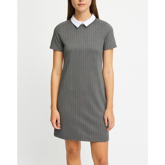 Sinsay Gray Pinstripe Shift Dress Peter Pan Collar Size XS Twee Coquette - Picture 1 of 6